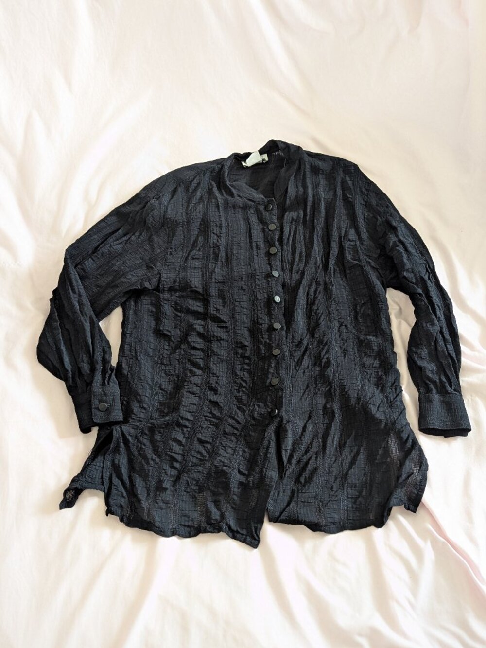 Leonard Studio Black Textured Button Blouse